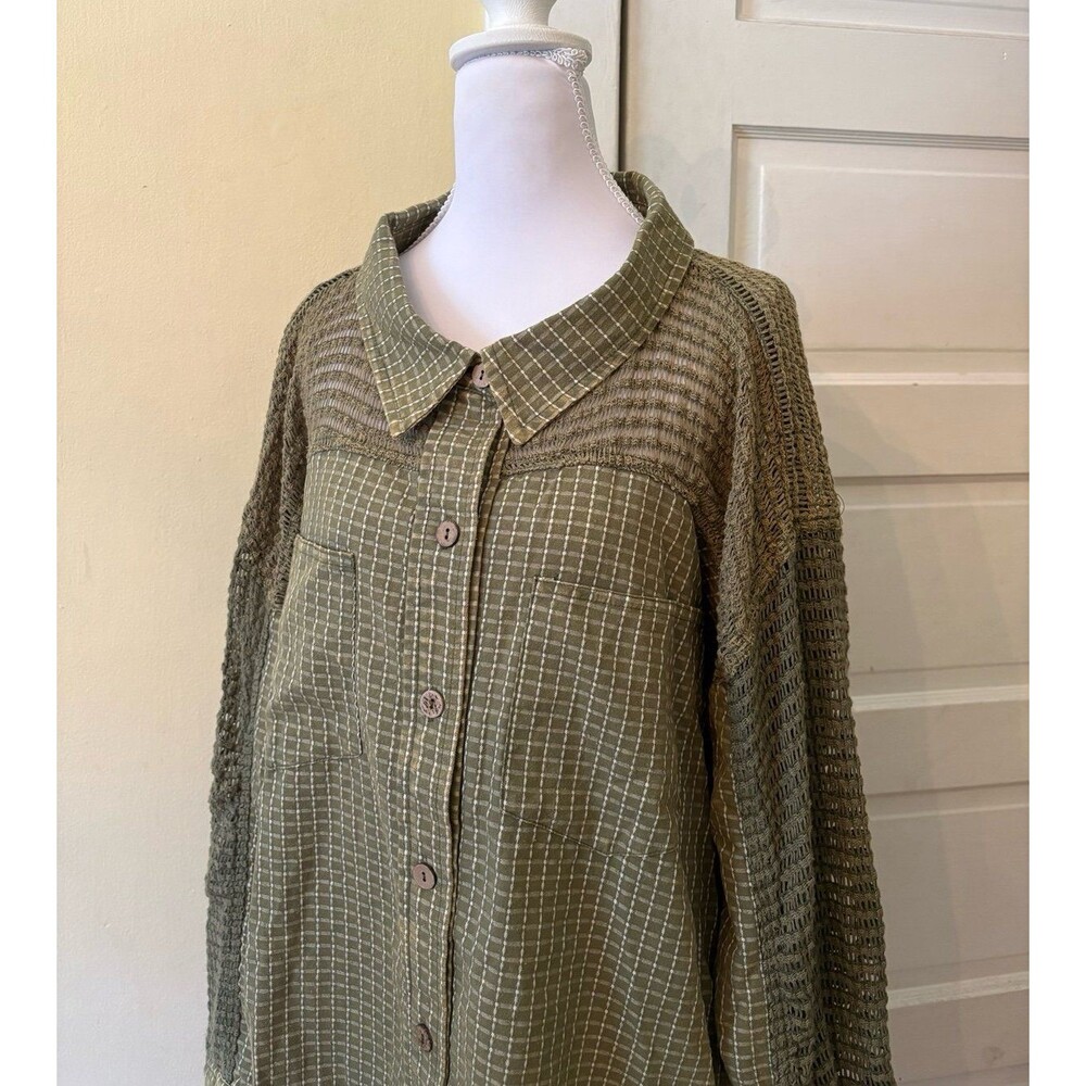 OLI & HALI TOP Oli and Hali button down shirt shacket oli Hali mixed fabrics NEW